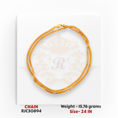 Rolled 22kt Gold Chain – Handcrafted Mesh Pattern – 15.76 grams, 24 inch – RJC30894