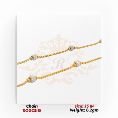 Delicate 22kt gold station style necklace with white tone beads 25 inch ROGC3118