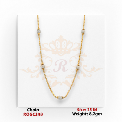 22kt gold station bead chain necklace 25 inch 8.2 gm with white accents ROGC3118