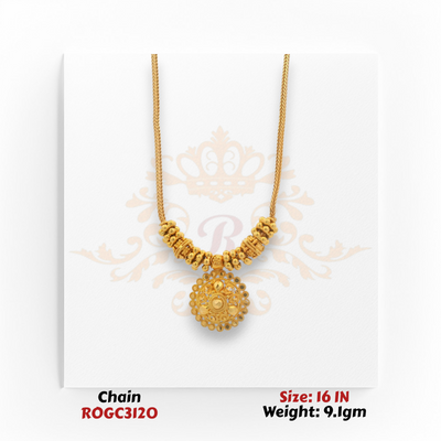 22kt gold beaded chain necklace with round pendant 16 inch 9.1 gm ROGC3120