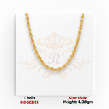 22kt gold slim rope style chain necklace 16 inch fine gold jewelry ROGC3125