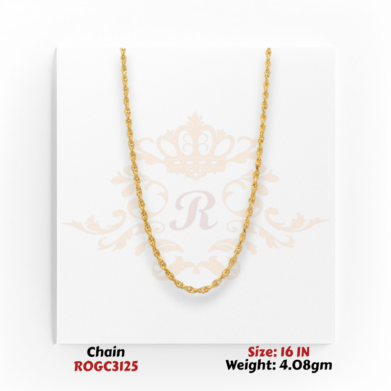 22kt yellow gold rope chain necklace 16 inch 4.08 gm delicate shine ROGC3125