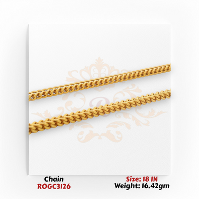 22kt gold classic curb style chain necklace 18 inch elegant daily wear ROGC3126