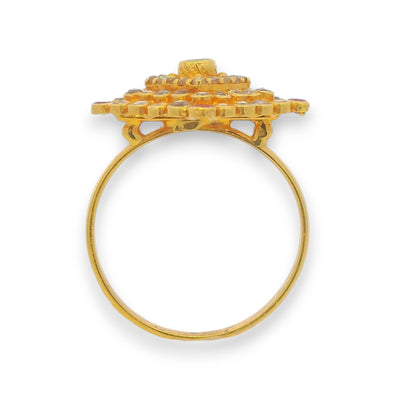 Elegant 22k gold diamond ring with emerald centerpiece, ruby highlights, and uncut diamond setting – Regal Jewels Chicago – RJDR3222