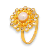Elegant 22kt Yellow Gold Ladies Ring with Natural Pearl and Polki Diamonds – Traditional Indian bridal jewelry RJDR3227
