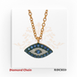 14kt yellow gold Evil Eye necklace with deep blue sapphires and center diamond accent, featuring round diamond and sapphire setting on a gold chain. Product Code RJDC3021. Weight 2.44 grams. Diamond 0.04ct. Sapphire 0.15ct. VS1/VS2 F–G color stones.