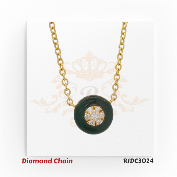 14kt yellow gold chain with black enamel round floral diamond pendant – RJDC3024