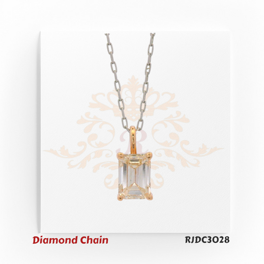 Elegant emerald-cut diamond chain pendant in platinum and 18kt gold – RJDC3028