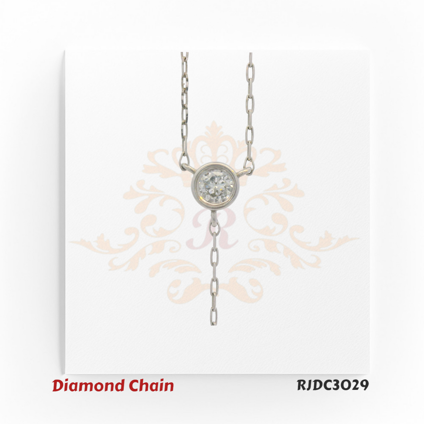 Chic and modern, this Y-shaped chain in platinum and 18kt gold features a pair of brilliant bezel-set diamonds – RJDC3029.