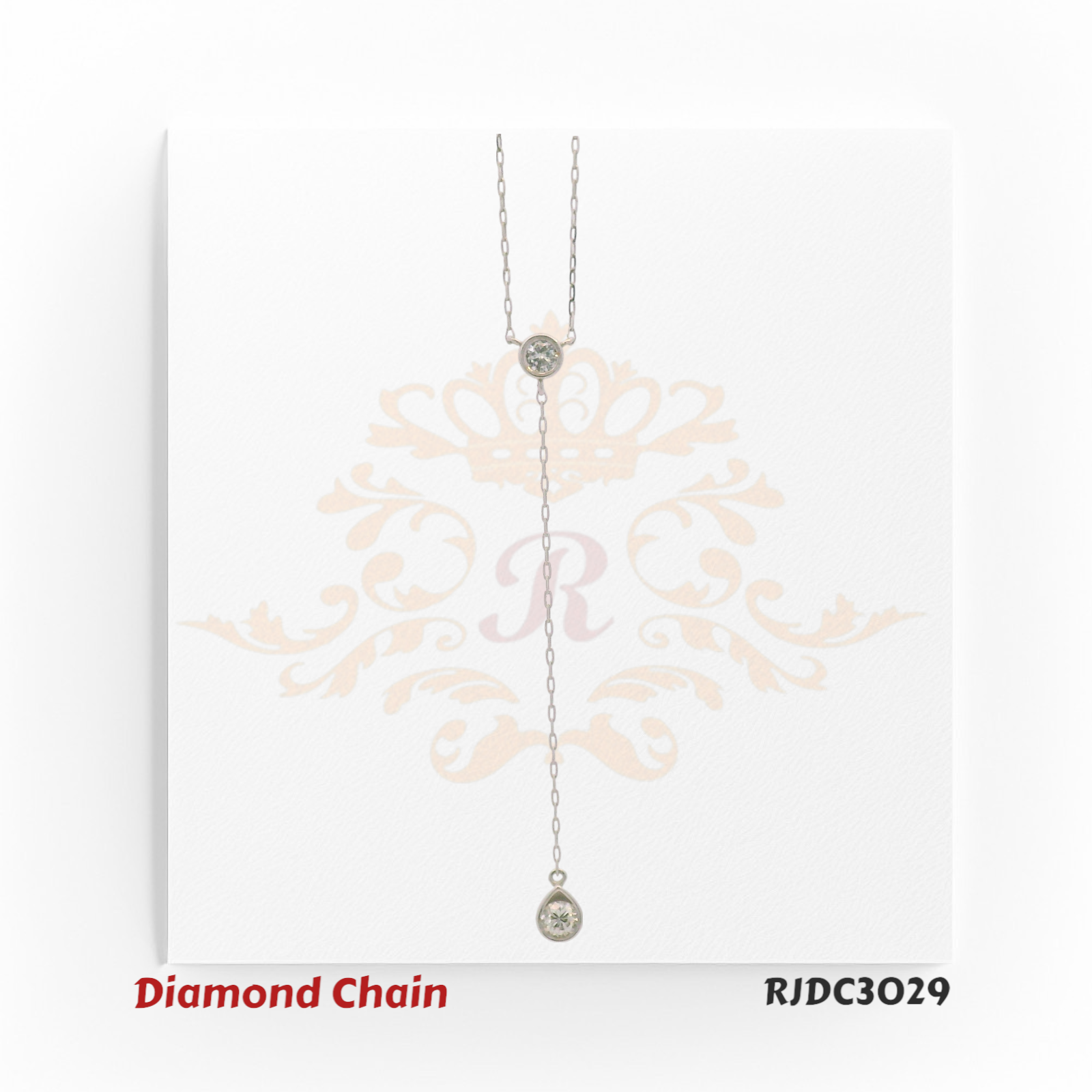 Sophisticated Y-shaped diamond chain crafted in platinum and 18kt gold, showcasing two bezel-set sparkling diamonds – RJDC3029.