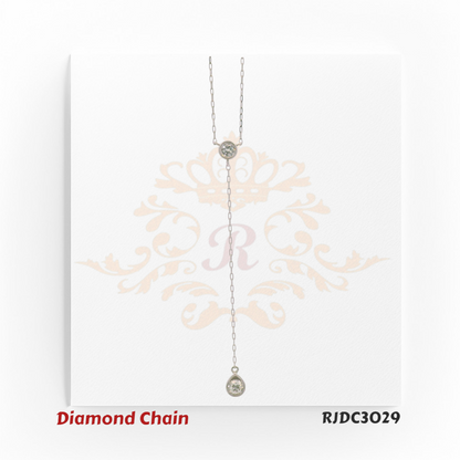 Sophisticated Y-shaped diamond chain crafted in platinum and 18kt gold, showcasing two bezel-set sparkling diamonds – RJDC3029.