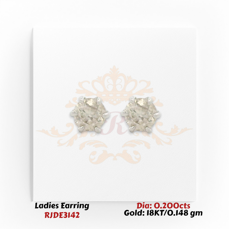 18KT gold round diamond stud earrings totaling 0.200 carats in a classic prong solitaire setting