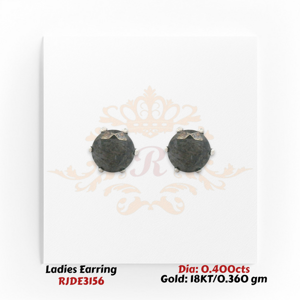 18KT gold round black diamond stud earrings totaling 0.400 carats in a classic prong solitaire setting