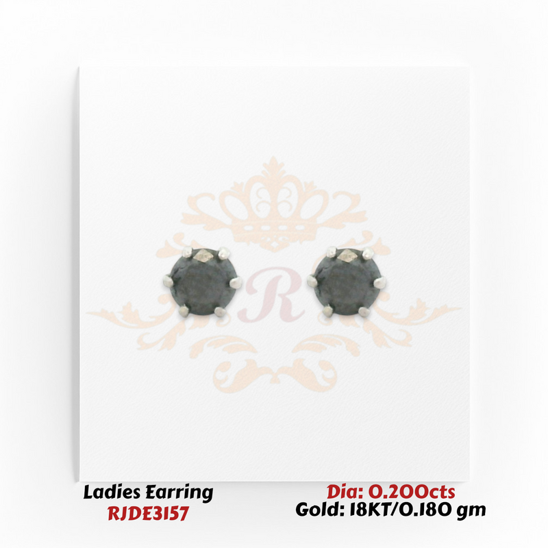 18KT gold round black diamond stud earrings totaling 0.200 carats in a classic solitaire setting