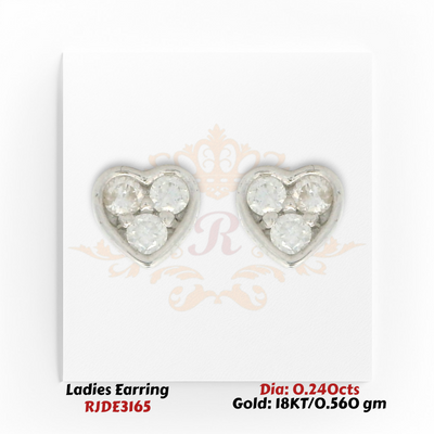 18KT gold heart-shaped diamond stud earrings with round diamonds totaling 0.240 carats in a romantic cluster design