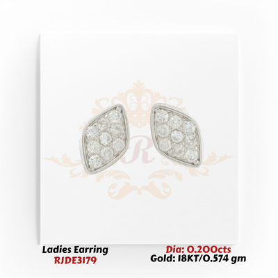 18KT gold diamond cluster stud earrings with 0.200 carat diamonds in a marquise leaf shape design