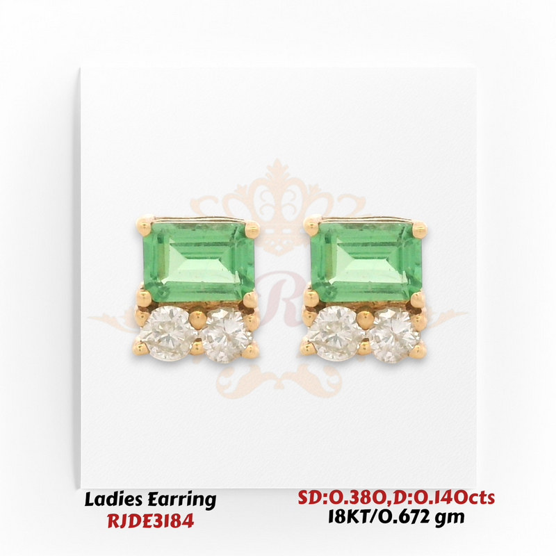 18KT gold emerald cut emerald and diamond stud earrings 0.380ct emerald 0.140ct diamond RJDE3184 Regal Jewels Chicago