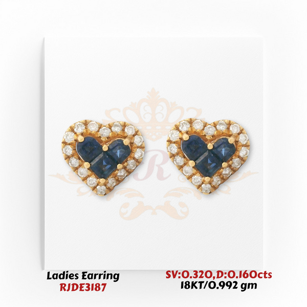 18KT gold heart sapphire and diamond halo stud earrings 0.320ct sapphire 0.160ct diamond RJDE3187 Regal Jewels Chicago
