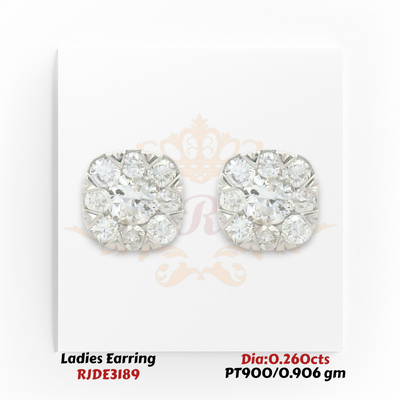 PT900 platinum cushion style diamond cluster stud earrings 0.260cts total diamond RJDE3189 Regal Jewels Chicago