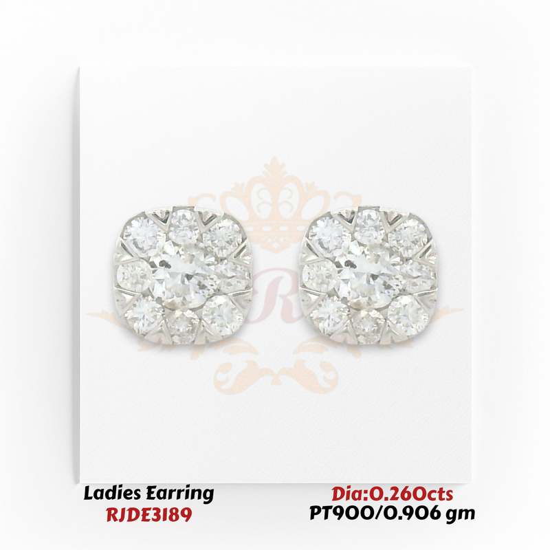 PT900 platinum cushion style diamond cluster stud earrings 0.260cts total diamond RJDE3189 Regal Jewels Chicago