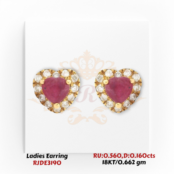 18KT gold heart ruby and diamond halo stud earrings 0.560ct ruby 0.160ct diamond RJDE3190 Regal Jewels Chicago