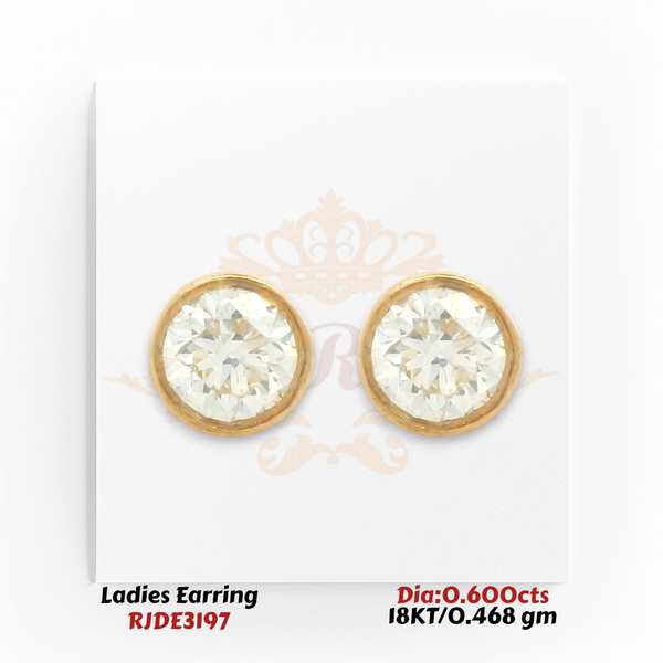 18KT gold round diamond bezel stud earrings 0.600cts total diamond RJDE3197 Regal Jewels Chicago