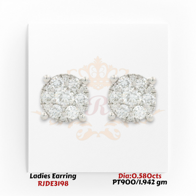 PT900 platinum round diamond cluster stud earrings 0.580cts total diamond RJDE3198 Regal Jewels Chicago