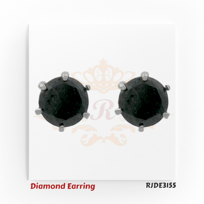 Black diamond stud earrings set in 6-prong white gold design – 18kt – RJDE3155