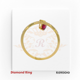 18kt yellow gold ring with a V-shaped diamond band and hanging pear-cut ruby – RJDR3010