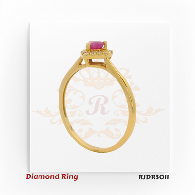 18kt yellow gold ring featuring a heart-shaped ruby surrounded by a diamond halo – RJDR3011