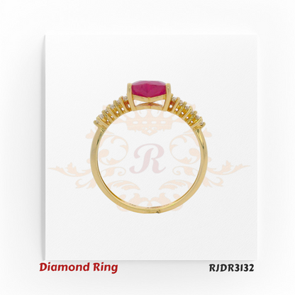 18kt yellow gold ring with a heart-cut ruby center and diamond side accents – RJDR3132