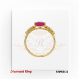 18kt yellow gold ring with a heart-cut ruby center and diamond side accents – RJDR3132