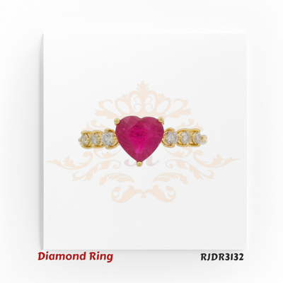 Charming 18kt yellow gold design with a vivid heart-shaped ruby centerpiece, flanked by shimmering diamond accents – RJDR3132.