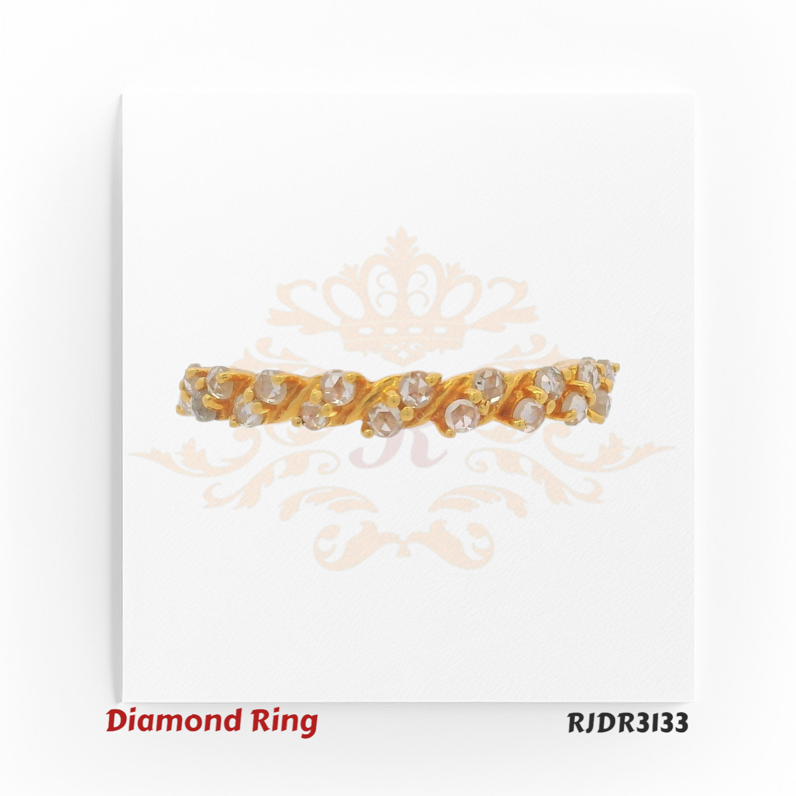 Distinctive 18kt yellow gold ring featuring a band set with raw, uncut diamonds, blending rustic charm with luxury RJDR3133.