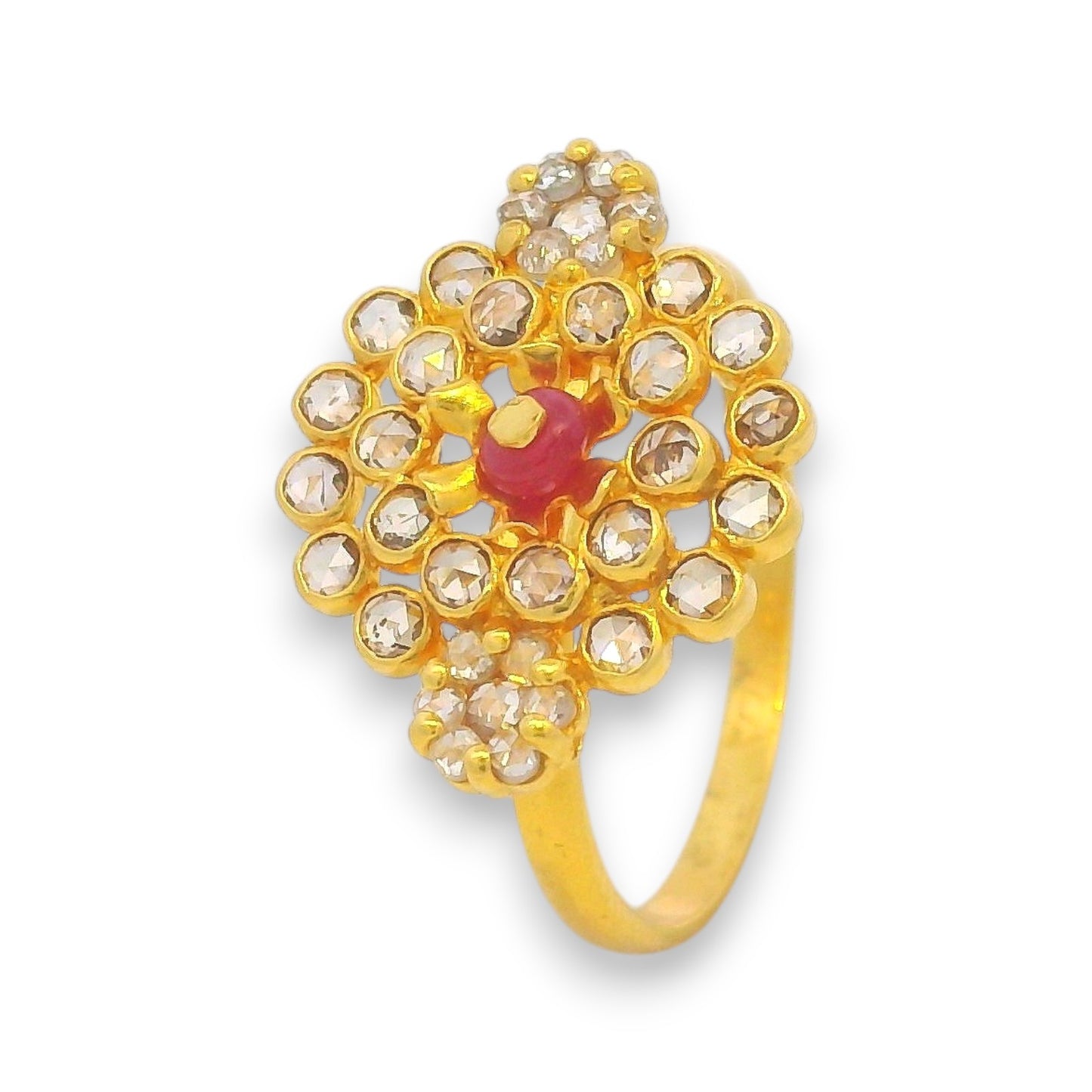 22kt Gold Floral Ruby & Uncut Diamond Ladies Ring – RJDR3228