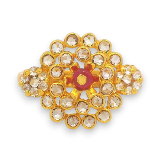 22kt Gold Floral Ruby & Uncut Diamond Ladies Ring – RJDR3228