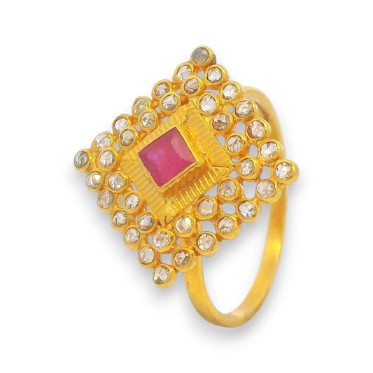 22kt Gold Ruby & Diamond Uncut Ladies Ring – RJDR3266
