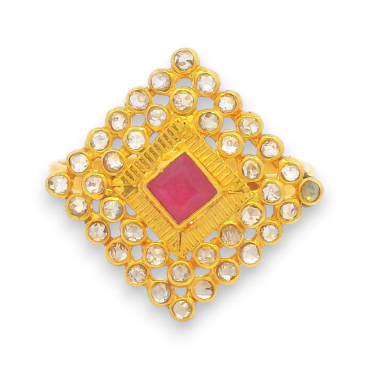 22kt Gold Ruby & Diamond Uncut Ladies Ring – RJDR3266