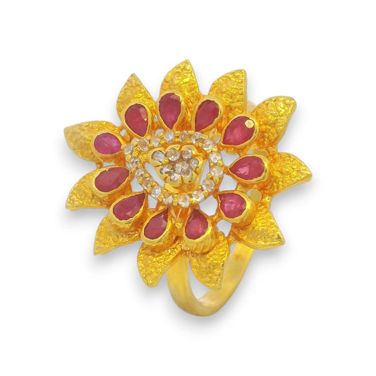 Floral Bloom 22KT Gold Diamond & Ruby Ring – RJDR3325