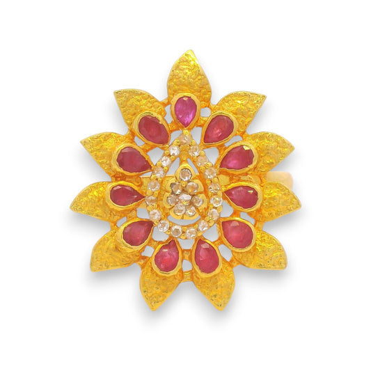 Floral Bloom 22KT Gold Diamond & Ruby Ring – RJDR3325
