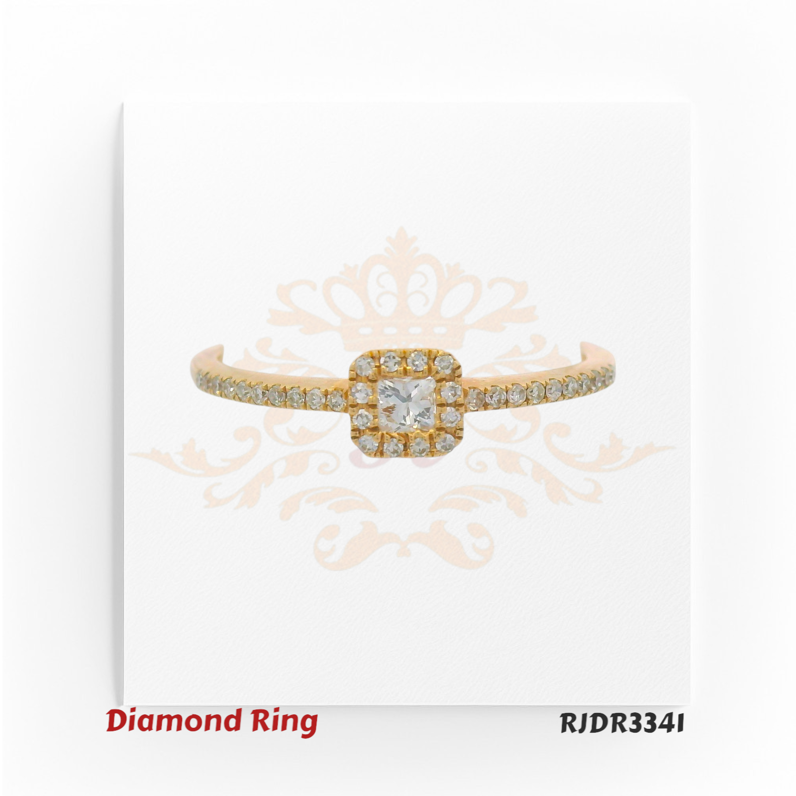 Elegant 14kt diamond ring with a sparkling square halo and a band adorned with shimmering diamonds – RJDR3341.