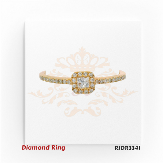Elegant 14kt diamond ring with a sparkling square halo and a band adorned with shimmering diamonds – RJDR3341.