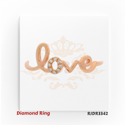 Charming 14kt rose gold ring with the word “love,” featuring a brilliant diamond-encrusted “O” for added sparkle – RJDR3342.