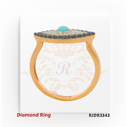 18kt gold evil eye ring featuring turquoise center stone, diamonds, and blue sapphire border – RJDR3343
