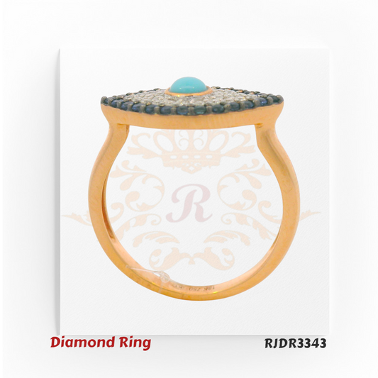 18kt gold evil eye ring featuring turquoise center stone, diamonds, and blue sapphire border – RJDR3343