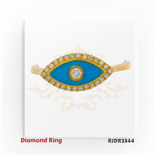 18kt gold Evil Eye ring adorned with vivid blue enamel and a sparkling round brilliant diamond at the center – RJDR3344.