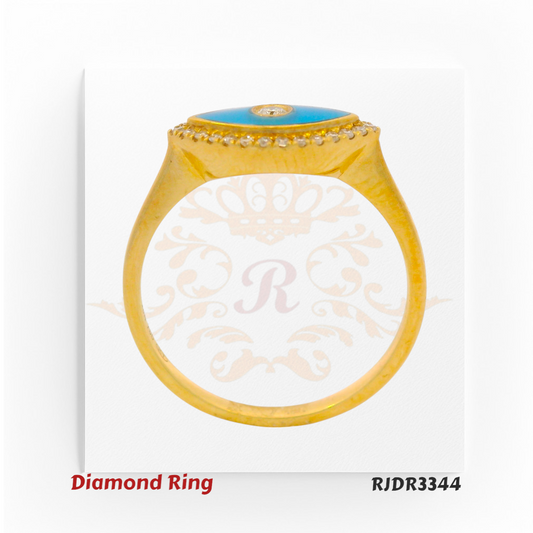 18kt gold evil eye ring featuring a brilliant round diamond and blue enamel – RJDR3344