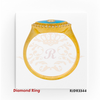 18kt gold evil eye ring featuring a brilliant round diamond and blue enamel – RJDR3344