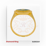 14kt gold diamond ring in an Evil Eye shape with rich green enamel, center round brilliant diamond, and a halo of white diamonds. Product code RJDR3347, weight 2.21 grams, diamond weight 1.10 cts, ring size 6.75.