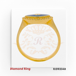 14kt gold diamond ring featuring an evil eye-inspired design with a central round brilliant diamond, surrounded by enamel and a halo of diamonds. Product code RJDR3348, total weight 2.21 grams, diamond weight 1.10 carats, size 6.75.